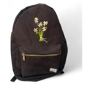 OOAK Herschel Classic Black Backpack Hand Embroidered Daisy Flower Bouquet Bag